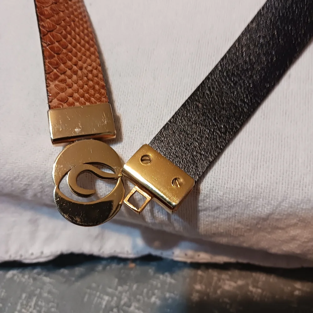 Herraje Banado Oro 24Kts Gold Plated Tan Snake Skin Leather Adjustable Vtg Belt